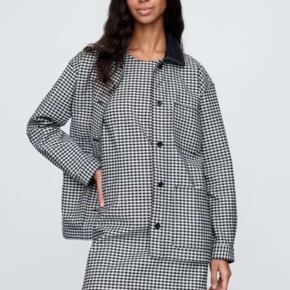 Chic Black and White Checkered Jean Jacket - Picture 3 of 8